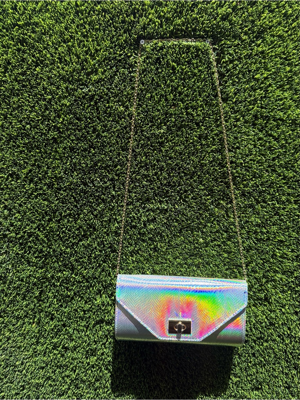 Holographic Silver Chain Crossbody Clutch